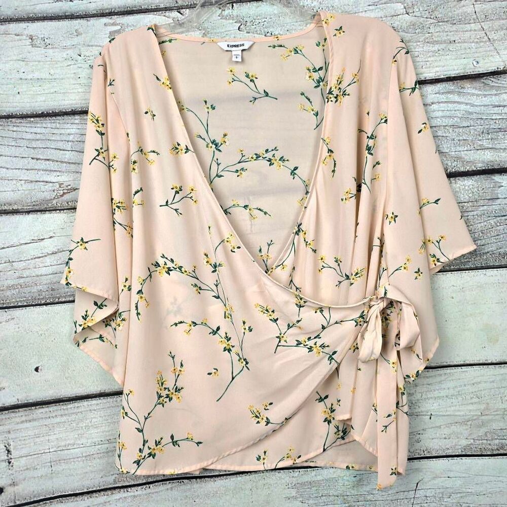 Express Floral Wrap Blouse Kimono Sleeve Large